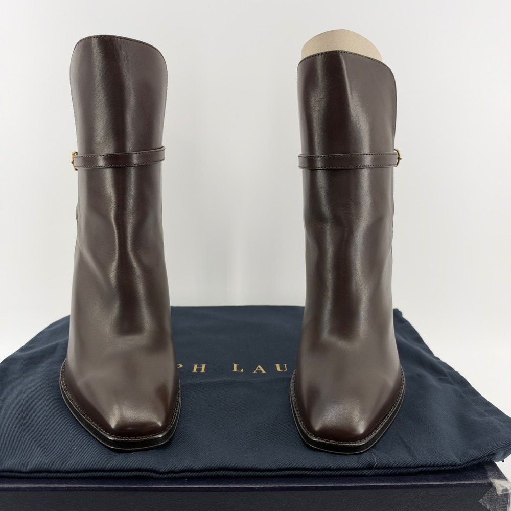 Ralph Lauren Purple Label Nellie Burnished Calfskin Bootie Dark Brown EU 39 B